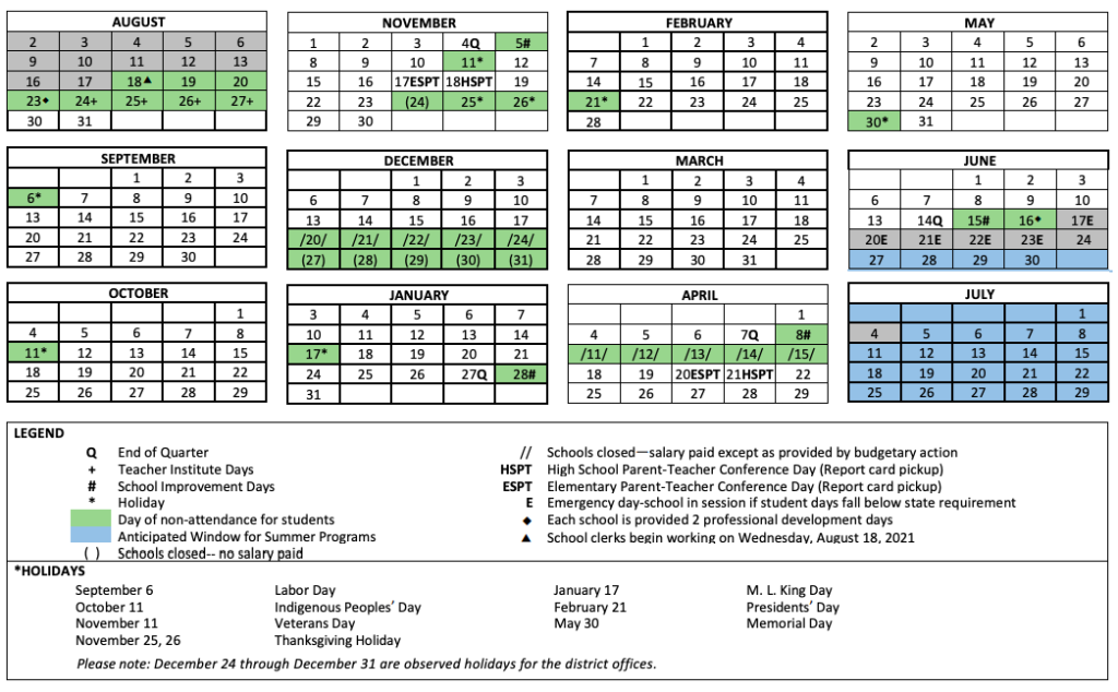 Master Calendar  in school